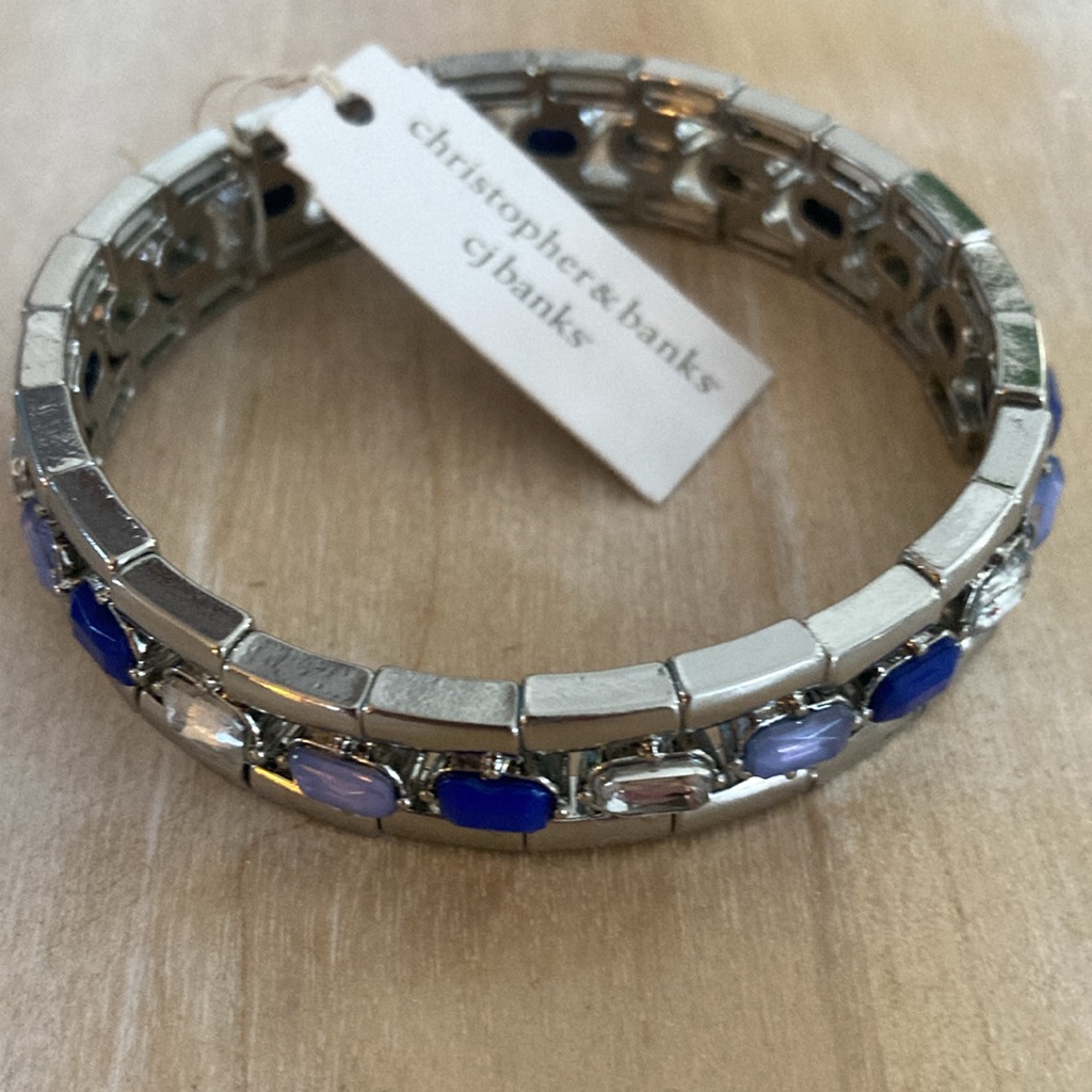 New Cj Banks Stretchy Silver Blue Purple Bracelet